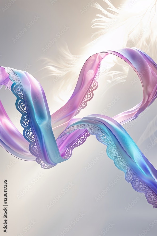Poster colorful flowing ribbons in soft light create an enchanting visual display in a serene environment