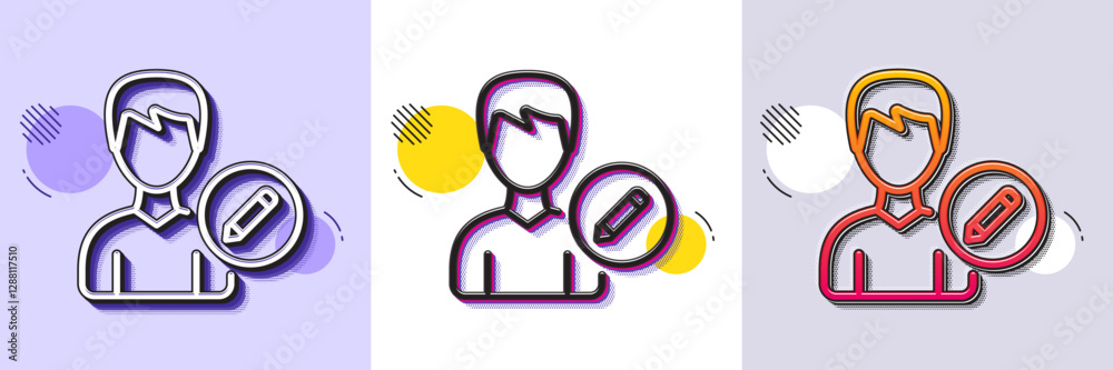 Poster edit user line icon. halftone dotted pattern. gradient icon with grain shadow. profile avatar with p