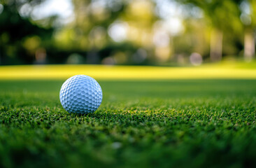 Obraz premium A smooth white ball sits on lush green grass under soft sunlight, creating a tranquil atmosphere in a natural environment