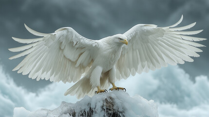 A majestic Snow White Falcon soared gracefully over the snow-covered peaks of the mountain.