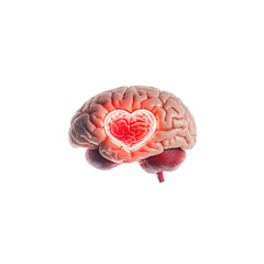 brain with glowing heart shape symbolizes connection between emotions and intellect
