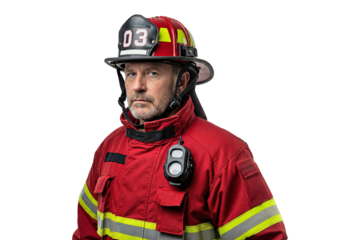 firefighter in helmet, transparent PNG, isolated, cut-out