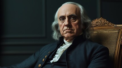 Fototapeta premium Portrait of a Historical Figure Exuding Authority and Wisdom in a Classic Style Setting