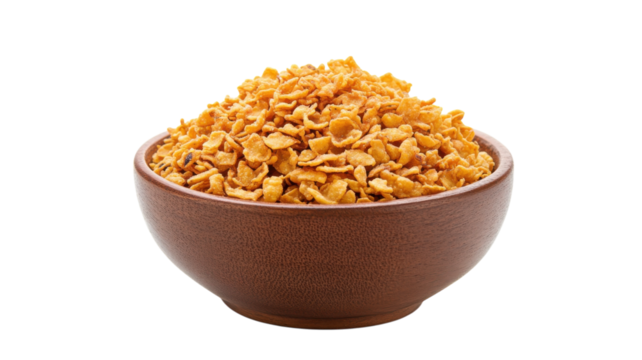 Crunchy golden cornflakes in a brown bowl, perfect for breakfast or a snack any time of day