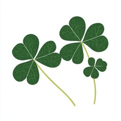 Obraz premium A four-leaf clover icon with a flat design, suitable for apps and websites, is depicted in green on a white background as a simple silhouette