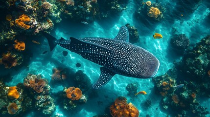 Obraz premium Aerial Celebration of Biodiversity: The Graceful Whale Shark in Turquoise Ocean Waters for World Wildlife Day