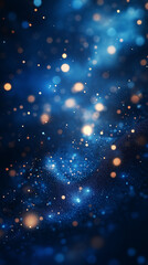 Fototapeta premium Celestial dust sparkles against a deep blue backdrop, creating an ethereal scene of blurred light and otherworldly beauty.