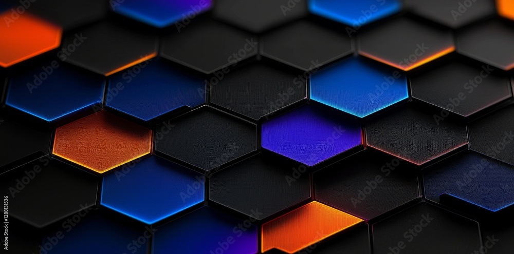 Poster a hexagonal pattern with a glowing light effect, created using stock in an abstract background setti