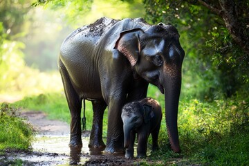 Fototapeta premium The Hurulu eco park in Sri Lanka is being walked through by an Indian elephant