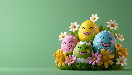 Obraz premium Cheerful Easter Egg Hunt Scene Mockup for Social Media