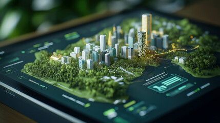 Obraz premium Futuristic urban development aerial view of digital city model
