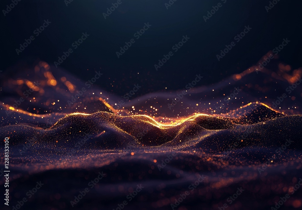 Poster a background of abstract dots and plexus illustrates a motion transformation with flow swirls and a 