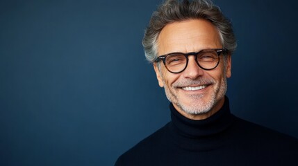 Obraz premium Man in glasses smiling at camera.