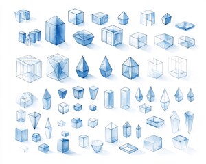 Transparent 3D Cubes and Geometric Shapes for Data Visualization Engineering Design and Business Presentation