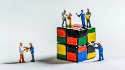 Obraz premium Teamwork solving puzzle, studio shot