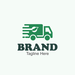 Green delivery truck with a leaf logo.