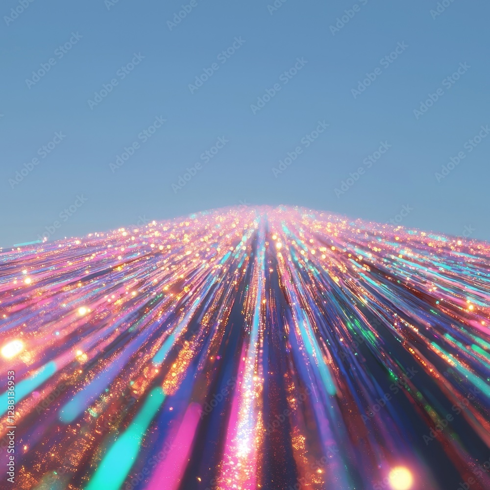 Poster in the concept of cyber global communication and coding, digital data flow occurs on the road, where