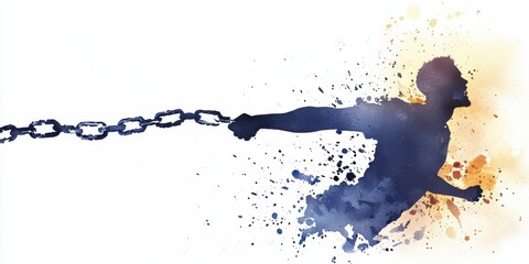 Fototapeta premium A silhouette of a person breaking free from chains, represented with a splash of colors, symbolizing liberation and the struggle for freedom.