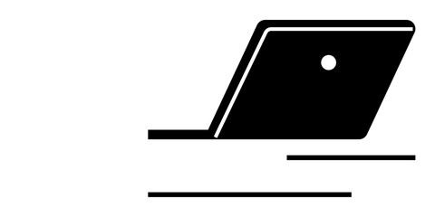 Open laptop with a white circle indicating the camera. Ideal for technology, digital communication, work-from-home, online education, IT services, modern design, tech innovation. Conceptual abstract