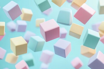 Obraz premium Abstract display with floating 3D cubes in soft pastel hues.
