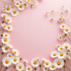 Chamomile Daisy Flowers on a Pink Background with Copy Space &ndash; Elegant Floral Design for Creative Use