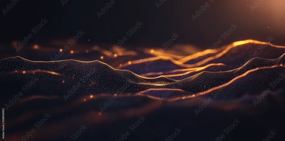Poster a 3d rendering of an abstract circuit featuring a polygonal pattern set against a dark background, c