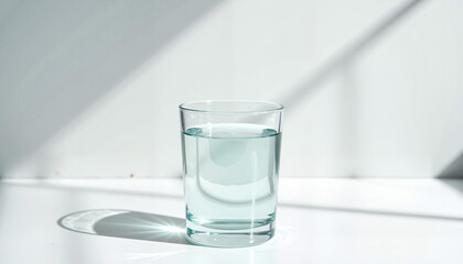 A clear glass of clean water sits on a table, glowing in sunlight, representing the universal need for safe drinking water and hydration.