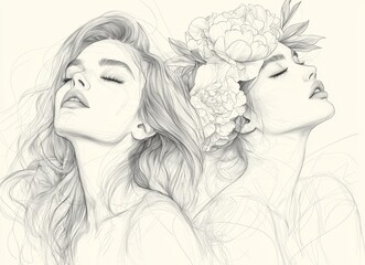 The logo features a woman's head made of flowers, represented in a nature-inspired abstract sketch with continuous lines, symbolizing beauty and femininity in modern label design