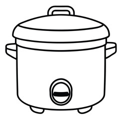 kitchen appliance electric rice cooker, pressure cooker, pot, utensil line art icon sign vector illustration 