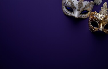 Naklejka premium The concept of a Happy Purim carnival decoration incorporates a mask and a sparkle star on a purple background to celebrate the Jewish holiday