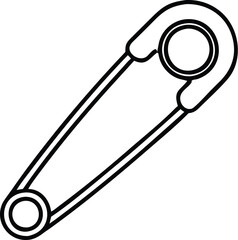 Safety pin, isolated sharp metal needle and silver key vector sketch freehand outline hand drawn picture sketchy line art icon sign silhouette vector illustration