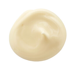 Sample of delicious mayonnaise isolated on white, top view