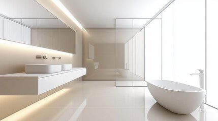 Serene Modern Bathroom: A sleek and minimalist bathroom design featuring clean lines, a luxurious bathtub, and contemporary fixtures, creating a sense of tranquility and modern elegance.