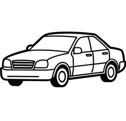 Easy-shape transportation private vehicle: a car used for carrying people. Line art, icon, vector, illustration, isolated, design, stock related to transportation. Editable Pro Vector.