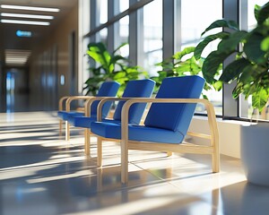 Sunny waiting room chairs near windows