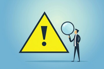 Root cause analysis and problem-solving are facilitated by a businessman using a magnifier to investigate incidents on a monitor, highlighting critical failures and areas of risk with emphasis
