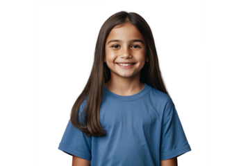 Portrait of a smiling teenage girl wearing casual clothes standing with a happy face, isolated on a transparent background