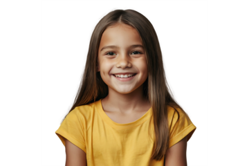 Portrait of a smiling teenage girl wearing casual clothes standing with a happy face, isolated on a transparent background