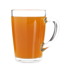 Aromatic turmeric tea in glass cup isolated on white