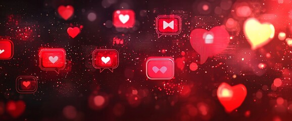 Red social media hearts background. Digital love