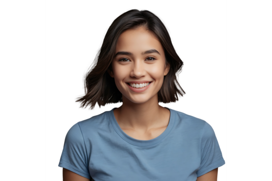 Happy young woman smiling and laughing, isolated on transparent background