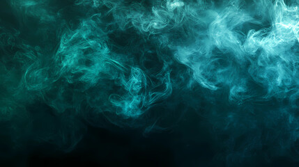 Obraz premium Abstract backdrop Cloud of green and blue smoke on a black isolated background. soft mystery horror design, spooky background texture concept