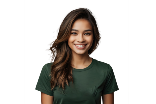 Happy young woman smiling and laughing, isolated on transparent background