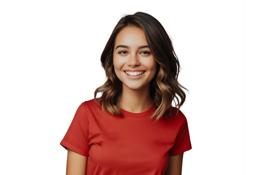 Happy young woman smiling and laughing, isolated on transparent background