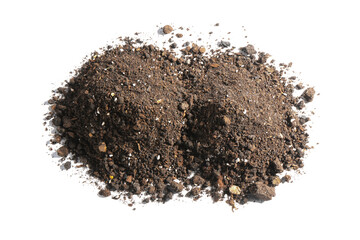 Piles of fresh soil isolated on white, top view