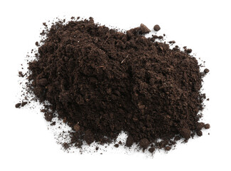 Piles of fresh soil isolated on white, top view