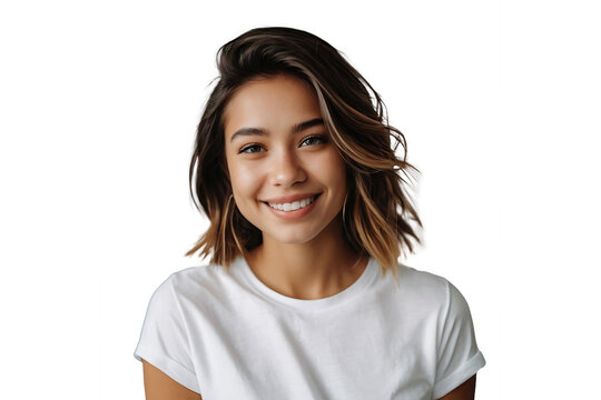 Happy young woman smiling and laughing, isolated on transparent background
