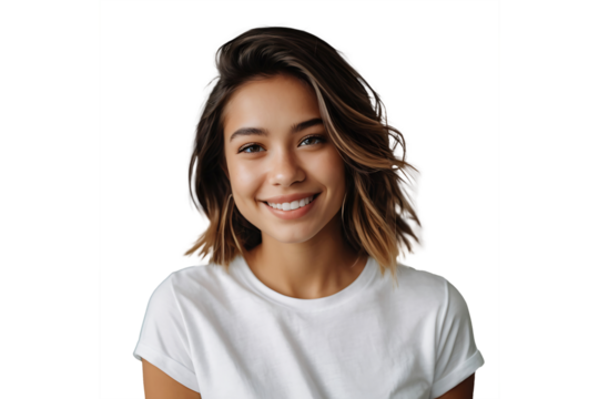 Happy young woman smiling and laughing, isolated on transparent background