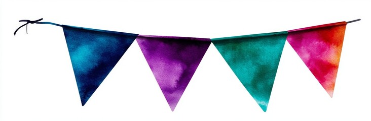 A carnival garland featuring flags on a white background, comprising decorative and colorful pennants suitable for birthday celebrations, festivals, and vibrant decorations