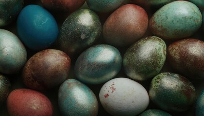 multicolored Easter eggs. Close-up of eggs decorated with colorful dye for Easter holiday 